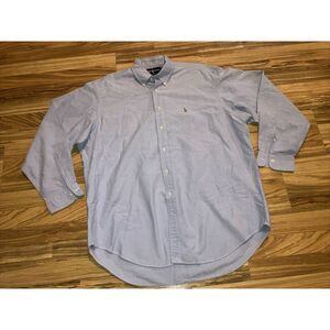 Ralph‎ Lauren Shirt Mens 17.-35 Yarmouth Button Up Blue Solid Long Sleeve Casual